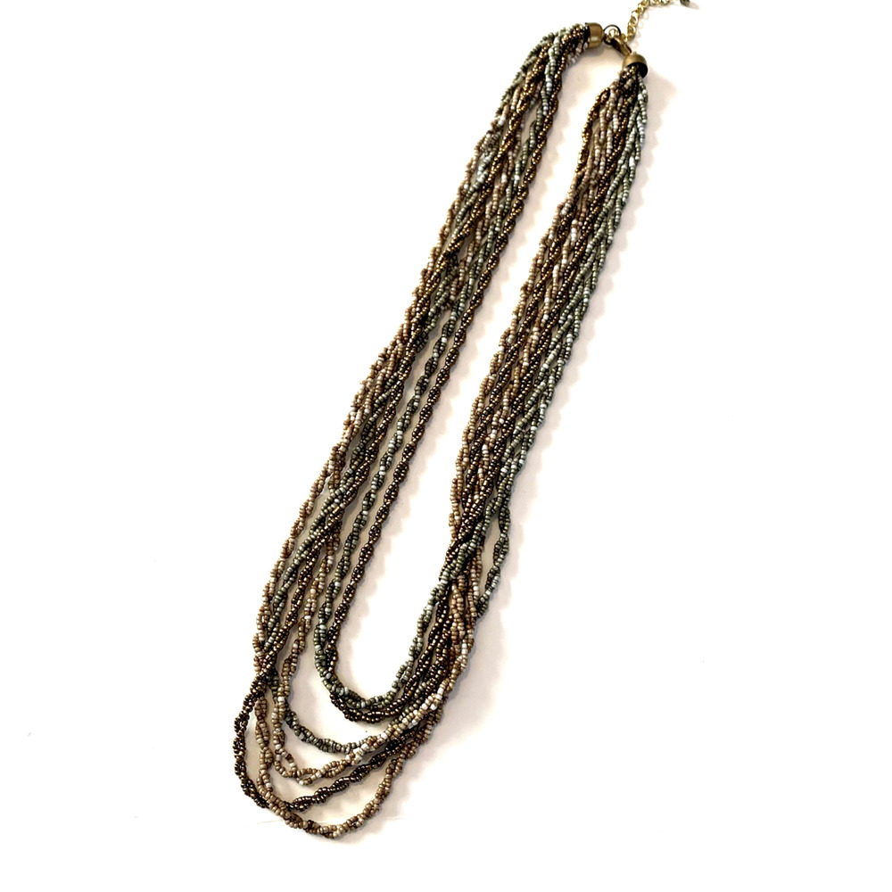 Vintage Multi Strand Metallic Seed Bead Necklace 25" Adjustable Beaded Twists